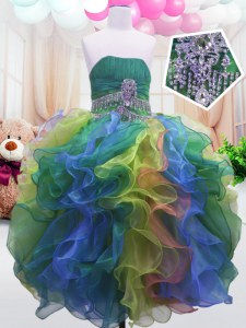 Trendy Sleeveless Floor Length Beading and Ruffles Zipper Little Girls Pageant Dress Wholesale with Multi-color