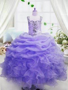 Stylish Lavender Square Zipper Beading and Ruffles and Pick Ups Little Girls Pageant Dress Sleeveless