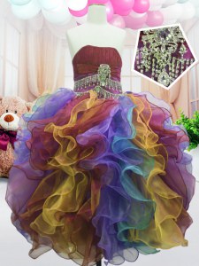 Organza Strapless Sleeveless Zipper Beading and Ruffles Custom Made Pageant Dress in Multi-color