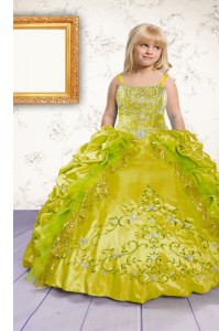 Apple Green Lace Up Pageant Gowns For Girls Beading and Appliques and Pick Ups Sleeveless Floor Length