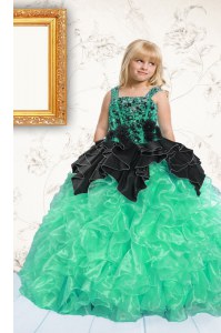 New Style Apple Green Organza Lace Up Little Girl Pageant Dress Sleeveless Floor Length Beading and Pick Ups