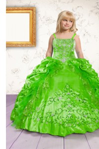 Custom Fit Green Lace Up Little Girls Pageant Gowns Beading and Appliques and Pick Ups Sleeveless Floor Length
