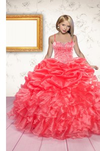 Organza Sleeveless Floor Length Kids Formal Wear and Beading and Ruffles and Pick Ups
