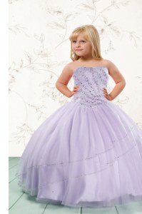 Ball Gowns Evening Gowns Lavender Strapless Tulle Sleeveless Floor Length Lace Up