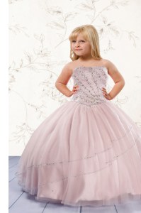 Affordable Floor Length Ball Gowns Sleeveless Baby Pink Girls Pageant Dresses Lace Up