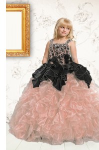 Pick Ups Baby Pink Sleeveless Organza Lace Up Little Girls Pageant Dress Wholesale for Party and Wedding Party