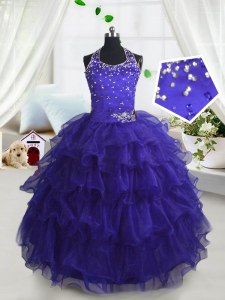 Classical Scoop Sleeveless Lace Up Floor Length Beading and Ruffled Layers Pageant Dress for Teens
