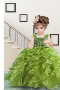Ball Gowns Pageant Dress Olive Green Straps Organza Sleeveless Floor Length Lace Up