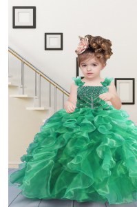 Attractive Apple Green Sleeveless Organza Lace Up Little Girls Pageant Gowns for Military Ball and Sweet 16 and Quinceanera