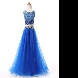 Beautiful Scoop Sleeveless Beading Lace Up Pageant Gowns