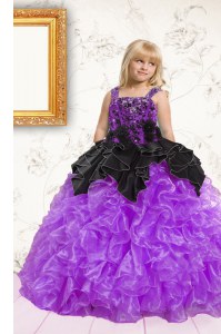 Stunning Floor Length Ball Gowns Sleeveless Black and Purple High School Pageant Dress Lace Up