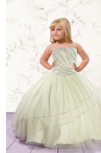 Low Price Apple Green Sleeveless Floor Length Beading Lace Up Little Girls Pageant Dress