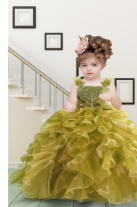 Floor Length Ball Gowns Sleeveless Yellow Green Girls Pageant Dresses Lace Up