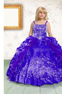 Pick Ups Floor Length Royal Blue Custom Made Pageant Dress Spaghetti Straps Sleeveless Lace Up