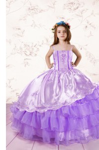 Ruffled Floor Length Ball Gowns Sleeveless Lavender Little Girls Pageant Gowns Lace Up