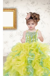 Organza Spaghetti Straps Sleeveless Lace Up Beading and Ruffles and Sequins Child Pageant Dress in Multi-color