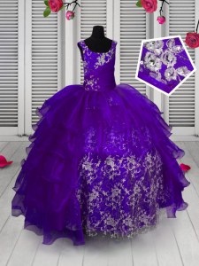 Hot Selling Ruffled Floor Length Ball Gowns Sleeveless Navy Blue Little Girl Pageant Gowns Lace Up