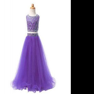 Best Scoop Lavender Organza Zipper Girls Pageant Dresses Sleeveless Floor Length Beading