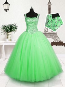 Affordable Apple Green Little Girls Pageant Dress Party and Wedding Party and For with Beading and Sequins Straps Sleeveless Lace Up