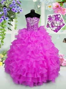 Sequins Ruffled Ball Gowns Little Girls Pageant Gowns Lilac Sweetheart Organza Sleeveless Floor Length Lace Up