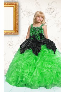 Cheap Green Sleeveless Beading and Pick Ups Floor Length Kids Formal Wear