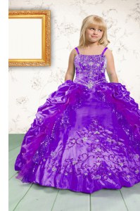 Customized Pick Ups Ball Gowns Little Girls Pageant Gowns Purple Spaghetti Straps Satin Sleeveless Floor Length Lace Up