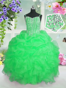 Super Floor Length Lace Up Pageant Gowns For Girls for Party and Wedding Party with Beading and Ruffles and Pick Ups