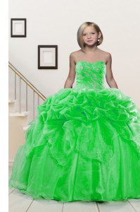 Pick Ups Floor Length Ball Gowns Sleeveless Girls Pageant Dresses Lace Up