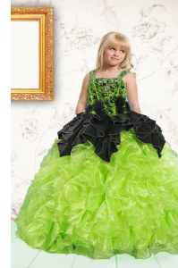 Apple Green Sleeveless Beading and Pick Ups Floor Length Pageant Dress Wholesale