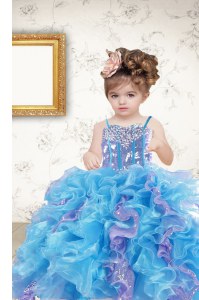 Elegant Sequins Spaghetti Straps Sleeveless Lace Up Pageant Gowns For Girls Multi-color Organza