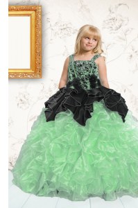 New Arrival Apple Green Organza Lace Up Kids Formal Wear Sleeveless Floor Length Appliques and Pick Ups