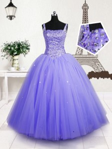 Inexpensive Lavender Straps Lace Up Beading and Sequins Child Pageant Dress Sleeveless