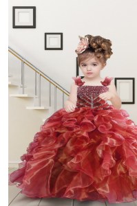Floor Length Ball Gowns Sleeveless Watermelon Red Girls Pageant Dresses Lace Up