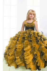 Stunning Multi-color Straps Lace Up Beading and Ruffles Girls Pageant Dresses Sleeveless