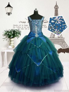 Floor Length Ball Gowns Sleeveless Teal Pageant Dress for Teens Lace Up