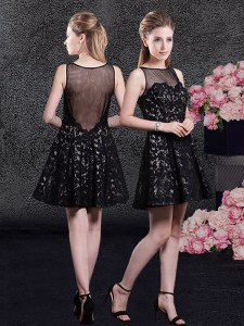 Sleeveless Mini Length Lace Side Zipper Mother of Bride Dresses with Black