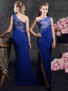 One Shoulder Sleeveless Side Zipper Floor Length Lace and Appliques Mother Dresses