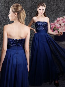 Navy Blue Mother of the Bride Dress Prom and Party and For with Sequins Strapless Sleeveless Zipper