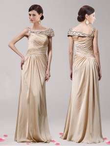 Free and Easy Floor Length Side Zipper Mother of the Bride Dress Champagne for Prom with Beading