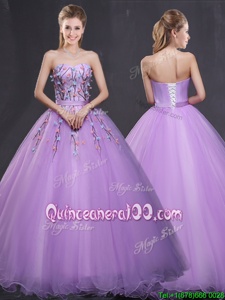 Noble Sweetheart Sleeveless Lace Up Sweet 16 Dress Lavender Tulle