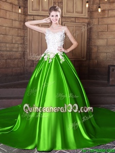 Affordable Floor Length Spring Green Vestidos de Quinceanera Scoop Sleeveless Lace Up
