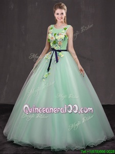 Clearance Scoop Apple Green Lace Up Sweet 16 Dress Appliques Sleeveless Floor Length