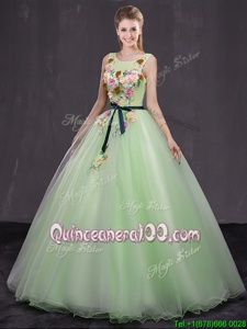 Luxurious Yellow Green Sweet 16 Quinceanera Dress Military Ball and Sweet 16 and Quinceanera and For withAppliques Scoop Sleeveless Lace Up
