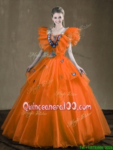 Great Sleeveless Lace Up Floor Length Appliques and Ruffles Sweet 16 Dresses