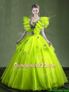Low Price Floor Length Ball Gowns Sleeveless Yellow Green Ball Gown Prom Dress Lace Up