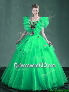 Turquoise and Apple Green Square Lace Up Embroidery Vestidos de Quinceanera Sleeveless