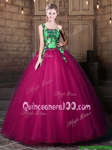 One Shoulder Sleeveless Tulle Quince Ball Gowns Pattern Lace Up