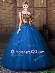 Affordable One Shoulder Sleeveless Tulle Quinceanera Gown Pattern Lace Up