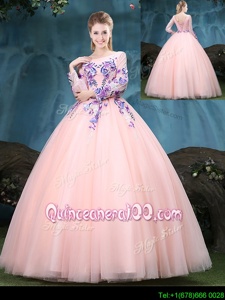 Captivating Scoop Long Sleeves Appliques Lace Up Sweet 16 Quinceanera Dress