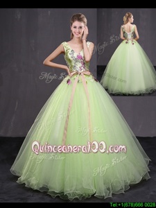 Luxurious Yellow Green Sleeveless Tulle Lace Up Quinceanera Dress forMilitary Ball and Sweet 16 and Quinceanera